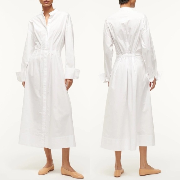 Staud Lorenza Long Sleeve White Midi Dress
